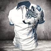 economico Polo con stampa animalier da uomo-Per uomo Lupo Polo con zip Maglia da golf Manica Corta Magliette polo Camicie con Colletto Casual Divertente Abbigliamento casual alla moda Abbigliamento da vacanza Abiti da festa Stampa 3D Polo con