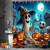 cheap Halloween Shower Curtains-Halloween Shower Curtain with Hooks for Bathroom Shower Curtain  Bathroom Decor Set Polyester Waterproof 12 Pack Plastic Hooks Skull Heads
