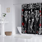 levne Halloween koupel-halloween skull sprchový závěs, moderní voděodolná polyesterová tkanina, kterou lze prát v pračce do koupelnové vany s 12 háčky