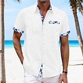 economico Vacanza-Per uomo Camicia camicia di lino Camicia estiva Camicia hawaiana Color Block Da mare Curise Nero Bianco Rosa Blu marino scuro Manica corta Con colletto Primavera estate Abbigliamento Collage