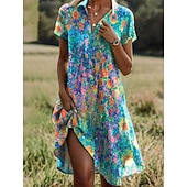 preiswerte Lässige Blumenkleider-Damen kleid lang Boho Chic Kleider Sommerkleid Strandkleid Tropisch Brautkleider schlicht Boho Urlaub Arbeit Täglich Regular Fit Ditsy Blumig Kurzarm V Ausschnitt Kargen Braun Regenbogen Sommer