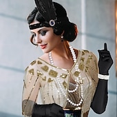 olcso Sálak és Kendők-Retró Ordító 20-as évek 1920-as évek Felszerelések Flapper fejpánt Kiegészítő készlet Fejfedők Biserna ogrlica A nagy Gatsby Flapper lány Esküvői Vendég Flitter Toll Női Esemény / Buli Esküvői