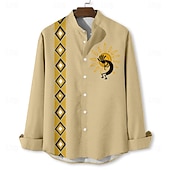 Férfi Etno Kokopelli Ing Gombos póló Hosszú ujj Szüret Alkalmi Törzsi Vakáció Napi Nyár Tavasz & Ősz Álló gallér Begombol 3D nyomtatás Medence Lóhere Khakizöld Bézs olcso Etnikai minta-Férfi Etno Kokopelli Ing Gombos póló Hosszú ujj Szüret Alkalmi Törzsi Vakáció Napi Nyár Tavasz & Ősz Álló gallér Begombol 3D nyomtatás Medence Lóhere Khakizöld Bézs