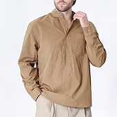 economico Casual da lavoro-Per uomo Camicia camicia di lino Camicia con colletto cinese Camicia con colletto alla coreana Camicia popover Maglietta informale Tinta unica Da mare Hawaiano Nero Bianco Verde Cachi Manica lunga