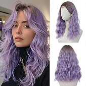 economico Parrucche da festa-parrucca parrucche di media lunghezza per donna riga in mezzo capelli sintetici parrucca ondulata con ciocche migliorate parrucca di capelli naturali per uso quotidiano per feste/carnevale