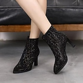 cheap Ankle Boots-Women's Black Mesh Ankle Boots with Rhinestone Embellishments – Elegant High-Heel Design for Party and Evening Wear