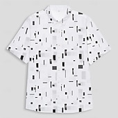 ieftine Cămăși de elită pentru bărbați-Bărbați Geometric Cămașă de in Cămașă casual Camașă cu nasturi Manșon scurt Zilnic Sport &amp; Outdoor În aer liber Sporturi &amp; Exterior Birou / Carieră Răsfrânt Nasturi Buzunar Alb