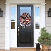 Недорогие Оформление Дня Независимости-патриотический венок ко Дню независимости, праздничный венок с принтом флага США, красные, белые, синие гирлянды, венки, 4 июля, настенный декор, венки для входной двери, уличный приветственный знак, дверные вешалки