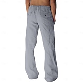 cheap Classic-Men&#039;s Linen Pants Trousers Summer Pants Beach Pants Pocket Drawstring Elastic Waist Plain Daily Streetwear Fashion Casual Black White
