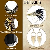 economico Abiti degli anni '20-Set Anni Ruggenti Anni 1920 Lunghezza alla caviglia Vestito Abito da sera Abiti con accessori Senza maniche Il grande Gatsby Charleston Invitato al matrimonio Paillettes Piuma Scollo a V Costume Per