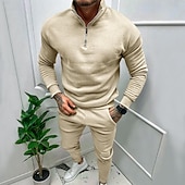 economico Tute basic-Per uomo Tuta Da Ginnastica Tuta da ginnastica Felpa con cerniera a un quarto Aalbicocca Nero Bianco Rosso Grigio chiaro Colletto Mao Liscio 2 pezzi Sportivo Giornaliero Per eventi Streetwear