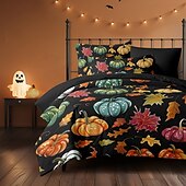 cheap Halloween Bedroom-Halloween Colorful Pumpkin Duvet Cover Set - Vibrant and Festive Pumpkin Design - Includes Duvet Cover and Pillowcases - Soft and Comfortable Fabric