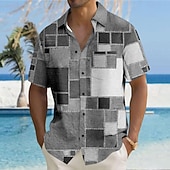 Men's Geometric Color Block Geometric Pattern Button Up Shirt Printed Shirts Short Sleeve Hawaiian Resort Outdoor Business / Ceremony / Wedding Summer Turndown Print Button-Down Blue Khaki Gray 8