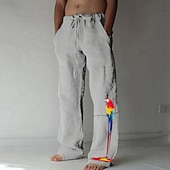 cheap Classic-Men&#039;s Trousers Summer Pants Beach Pants Elastic Drawstring Design Front Pocket Straight Leg Bird Graphic Prints Soft Outdoor Casual Daily For Vacation Fashion Streetwear White Green