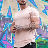 Недорогие Футболки и майки для бега-Муж. Футболка для бега С короткими рукавами Футболка Футболка Повседневные Одежда для спорта и отдыха Лето Однотонный Быстровысыхающий Мягкий Дышащий Тренировка в тренажерном зале Прогулки Бег