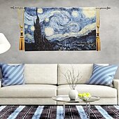 preiswerte Jacquardgewebte Wandteppiche-Jacquardgewebter Wandteppich, Gobelin, Aubusson, Wandkunst, zum Aufhängen, großer Wandteppich, Reproduktion, Webstuhl, Baumwollgewebe, die Sternennacht, belgischer Wandteppich (ohne Quasten und