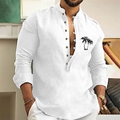 economico Camicie Popover da Uomo-Per uomo Camicia Camicia minimalista Aloha Camicia con colletto cinese Camicia con colletto alla coreana Camicia popover Camicia Estiva Bianco Rosa Verde Grigio Manica Lunga Albero di Cocco Collo