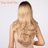 cheap Synthetic Trendy Wigs-Blonde Wig with Bangs - Long Wavy Ombre Curtain Bang Wigs for White Women, Light Ash Blond Dark Roots Synthetic Heat Resistant Hair, Natural Cute Strawberry Wigs for Halloween/Christmas