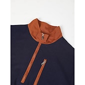 ieftine Tricou Waffle Knit-Bărbați Tricou Tricou Waffle Knit Tee Top Tricou cu maneca lunga Manșon Lung Quarter Zip Primăvara &amp; toamnă Bloc Culoare Modă Designer De Bază Peteci Fermoar Vacanță Stradă Ieșire Negru Bleumarin Kaki