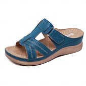 billiga Avslappnade sandaler-svarta slip-on-sandaler för kvinnor med utskuren design och bekväm sula för sommar- och fritidskläder