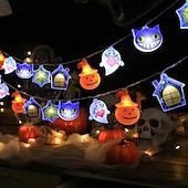 billige Halloween lys-1 stk halloween lysstreng 2m10leds skjelett gresskar hvit spøkelse edderkopp streng lys opplyste spøkelser vanntett utendørs hage terrasse krans lampe for halloween festival atmosfære lys fest dekorasjon