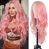 abordables Perruques de fête-Perruque Ondulée Blonde Mixte Longue pour Femmes -26 pouces Partie Centrale Perruque Bouclée Longue Résistante à la Chaleur Cheveux Synthétiques Aspect Naturel Perruque en Fibre pour Utilisation