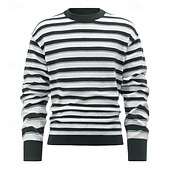 preiswerte Herrenpullover-Herren Pullover Strickpullover Gerippt Stricken Standard Strick Streifen Rundhalsausschnitt Modisch Basic Freizeitskleidung Verabredung Bekleidung Herbst Winter Schwarz Grün M L XL