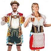 levne zástěry-páry 2ks oktoberfest pivní zástěra dirndl trachtenkleider potisky legrační kostým oktoberfest pár bavorský kostým tradiční styl wiesn karneval látková zástěra halloween karneval