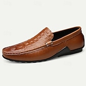 levne Neformální-pánské hnědé mokasíny z krokodýlí kůže - stylové slip-on společenské boty pro podnikání i běžné nošení