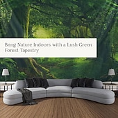 cheap Forest Tapestry-Mistry Forest Hanging Tapestry Magical Nature Green Tree Rainforest Landscape Wall Art Large Tapestry Mural Decor Photograph Backdrop Blanket Curtain Home Bedroom Living Room Decoration