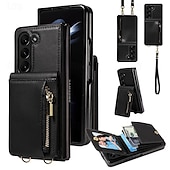 Недорогие Чехлы для Samsung-телефон Кейс для Назначение SSamsung Galaxy Z-сгиб 6 Z Fold 5 Кошелек для карт со стендом Магнитный Молния Ретро ТПУ Кожа PU