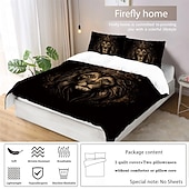abordables Ensembles de housse de couette-ensemble de housse de couette lion - comprend une housse de couette et des taies d&#039;oreiller - motif lion majestueux - tissu doux et confortable - parfait pour ajouter une touche audacieuse et royale à la décoration de votre chambre