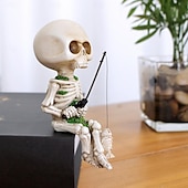 economico Decorazioni Appese e da Tavolo per Halloween-Statuetta in resina con scheletro di pesca di Halloween - decorazione spettrale con teschio seduto per un&#039;atmosfera infestata interna ed esterna
