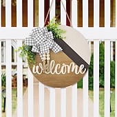 cheap Wreaths &amp; Garlands-1pc Crafting 12 Inches Welcome Sigh For Front Door Big Wooden Wreath Welcome Wreath Farmhouse Front Door Decoration Housewarming Gift for Home Outdoor Indoor