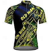 お買い得  メンズジャージ-男性用 サイクリングジャージー 半袖 バイク Tシャツ ジャージー トップス 3つのリアポケット付き マウンテンサイクリング 高通気性 速乾性 イエロー グリーン グラフィック スポーツ 衣類