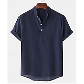 abordables Tenue d&amp;#39;affaires décontractée-Homme Chemise en lin Chemise à col chinois Chemise à col mao Chemise d&#039;été Chemise de Plage Couleur Unie Extérieur Vacances Noir Blanche bleu marine Marron Manche Courte Col montant Printemps