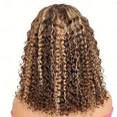 voordelige Pruiken van echt haar, met kanten voorzijde-Onverwerkt maagd haar 4x13 Sluiting Pruik Korte bob Braziliaans haar Diep krullend Afro Kinky Curly Oranje Bordeaux Meerkleurig Pruik 130% 150% 180% Haardichtheid met babyhaar Haar met highlights