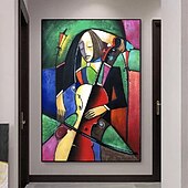 preiswerte Gemälde mit Menschen-das Cellisten-Portraitgemälde - handgemaltes kubistisches Ölgemälde auf Leinwand, handgemaltes Musiker-Geigen-Cello-Gemälde für Schlafzimmer-Wohnzimmer-Kunstwerk
