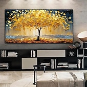 preiswerte Blumen-/Botanische Gemälde-3D-Ölgemälde mit goldenem Baum, handgefertigtes Ölgemälde mit goldenem Baum auf Leinwand, großes abstraktes strukturiertes Ölgemälde mit goldgelbem Baum, Lebensbaum-Gemälde, Wandkunst, individuelles