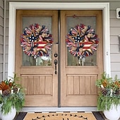 Недорогие Оформление Дня Независимости-патриотический венок ко Дню независимости, праздничный венок с принтом флага США, красные, белые, синие гирлянды, венки, 4 июля, настенный декор, венки для входной двери, уличный приветственный знак, дверные вешалки