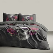 cheap Halloween Bedroom-Halloween Skull Duvet Cover Set - Spooky and Stylish Skull Design - Includes Duvet Cover and Pillowcases - Soft and Cozy Fabric - Perfect for Adding a Halloween Vibe to Your Bedroom