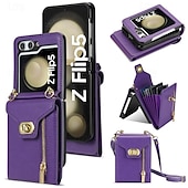 cheap Samsung Cases-Phone Case For Samsung Galaxy Z Flip 6 Z Flip 5 Z Flip 4 Z Flip 3 Flip Cover Zipper with Lanyard Card Slot Retro PC PU Leather