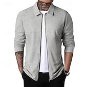 cheap Men&#039;s Jackets &amp; Coats-Men&#039;s Shirt Jacket Transition Jacket Daily Breathable Pocket All Seasons Plain Classic Lapel Regular Waffle Fabric Black White Royal Blue Khaki Light Grey Jacket