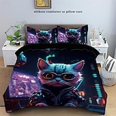 cheap Duvet Cover Sets-Cyberpunk Style Sci-Fi Animal Duvet Cover Set Includes Duvet Cover and Pillowcases Futuristic and Vibrant Design Soft and Durable Fabric Perfect for Adding an Edgy Touch to Your Bedroom Decor