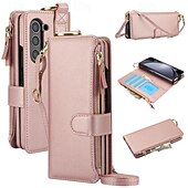 お買い得  サムスン用ケース-電話 ケース 用途 サムスンのギャラクシー Zフォールド6 Z Fold 5 Z Fold 4 Z Fold 3 バックカバー ウォレットカードケース スタンド付き バンカーリング ジッパ－ レトロ風 TPU PUレザー