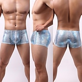 economico Boxer da uomo-Per uomo 1 pc Boxer Poliestere Traspirante Morbido Comodo Pelle di serpente A vita medio-alta Argento Nero