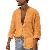 economico camicia da uomo con bottoni-Per uomo Camicia Camicia Estiva Camicia casual Camicia da Spiaggia Camicia con Bottoni Nero Bianco Blu marino Marrone Kaki Manica Lunga Semplice Colletto alla coreana Vacanza Camicia hawaiana Tasca