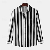 voordelige heren overhemd met knopen-Voor heren Overhemd Zomer overhemd Normaal shirt Strand hemd Overhemd met knopen Gestreepte shirts Zwart Geel Lichtgroen Blozend Roze Koningsblauw Lange mouw Gestreept Revers Vakantie Hawaii