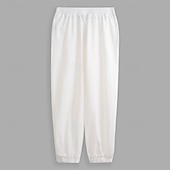 baratos Clássico-Homens Corredor Calças de linho Calças Calça verão Com Cordão Cintura elástica Tecido Conforto Respirável Diário Praia Moda Roupa de rua ダークカーキ Preto Micro-Elástica