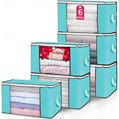 cheap Clothing &amp; Closet Storage-6pcs Clothes Comforter Storage Bags 90L Large Capacity Clothing Organizers with Reinforced Handles Thick Breathable Fabric Foldable Underbed Containers for Bedding Comforter Blank